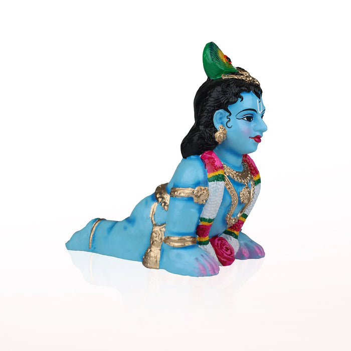 Crawling Krishna Clay Golu Bommai - 10 x 6 Inches | Giri Golu Doll/ Navaratri Golu Bomma/ Gombe/ Bommai