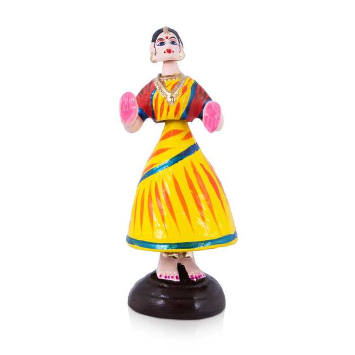 Dancing Doll Paper Mache Golu Bommai - 10 x 3.5 Inches | Giri Golu Doll/ Navaratri Golu Bomma/Gombe/Bommai