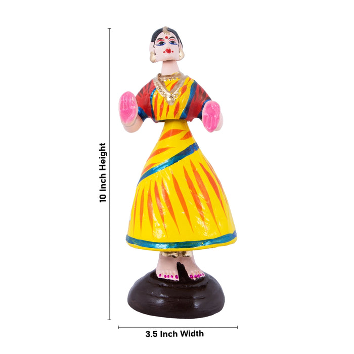 Dancing Doll Paper Mache Golu Bommai - 10 x 3.5 Inches | Giri Golu Doll/ Navaratri Golu Bomma/Gombe/Bommai