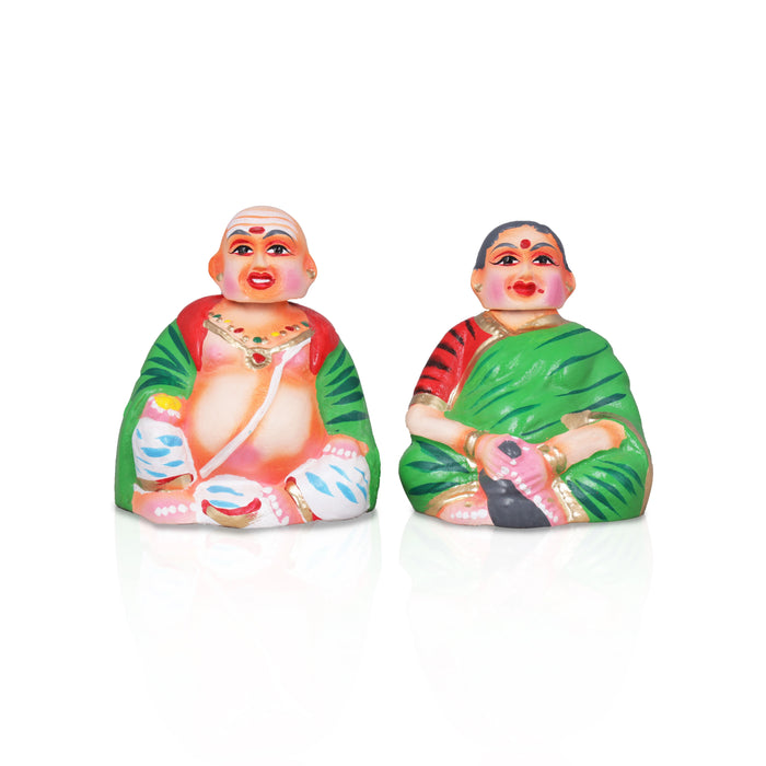 Chettiar Chettichi Paper Mache Golu Bommai Pair - 5.5 x 4 Inches | Giri Golu Doll/ Navaratri Golu Bomma/Gombe/Bommai