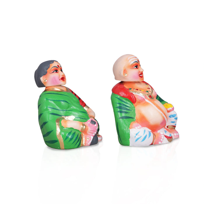 Chettiar Chettichi Paper Mache Golu Bommai Pair - 5.5 x 4 Inches | Giri Golu Doll/ Navaratri Golu Bomma/Gombe/Bommai