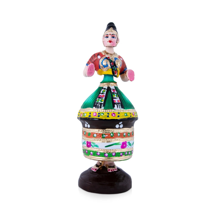 Manipuri Dancing Doll Paper Mache Golu Bommai - 13 x 4.5 Inches | Giri Golu Doll/ Navaratri Golu Bomma/Gombe