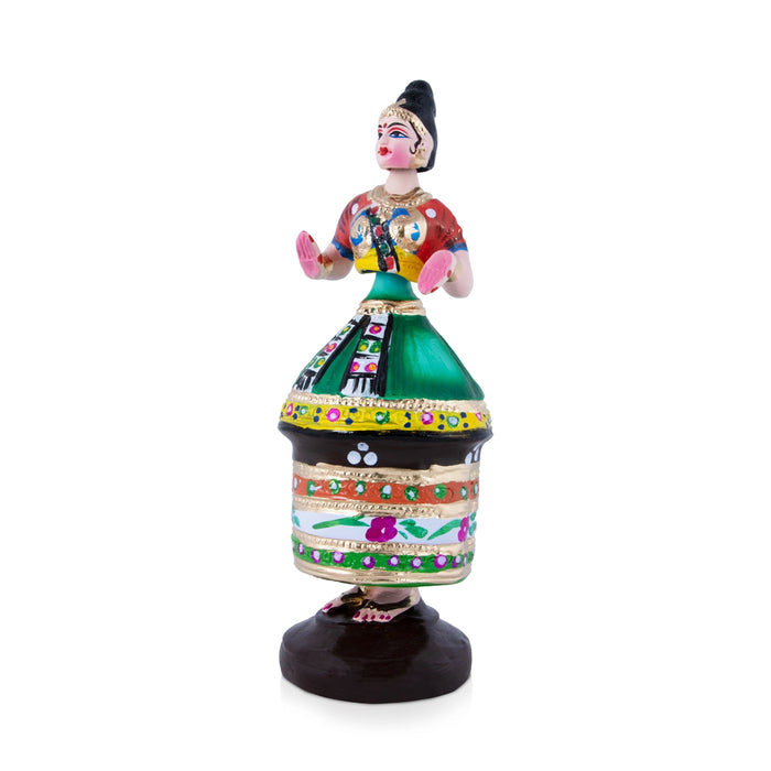 Manipuri Dancing Doll Paper Mache Golu Bommai - 13 x 4.5 Inches | Giri Golu Doll/ Navaratri Golu Bomma/Gombe