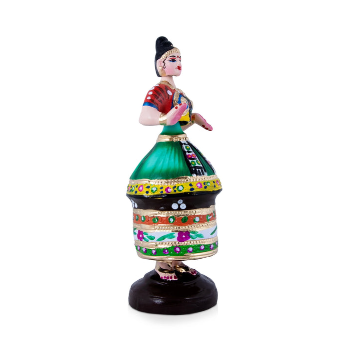 Manipuri Dancing Doll Paper Mache Golu Bommai - 13 x 4.5 Inches | Giri Golu Doll/ Navaratri Golu Bomma/Gombe