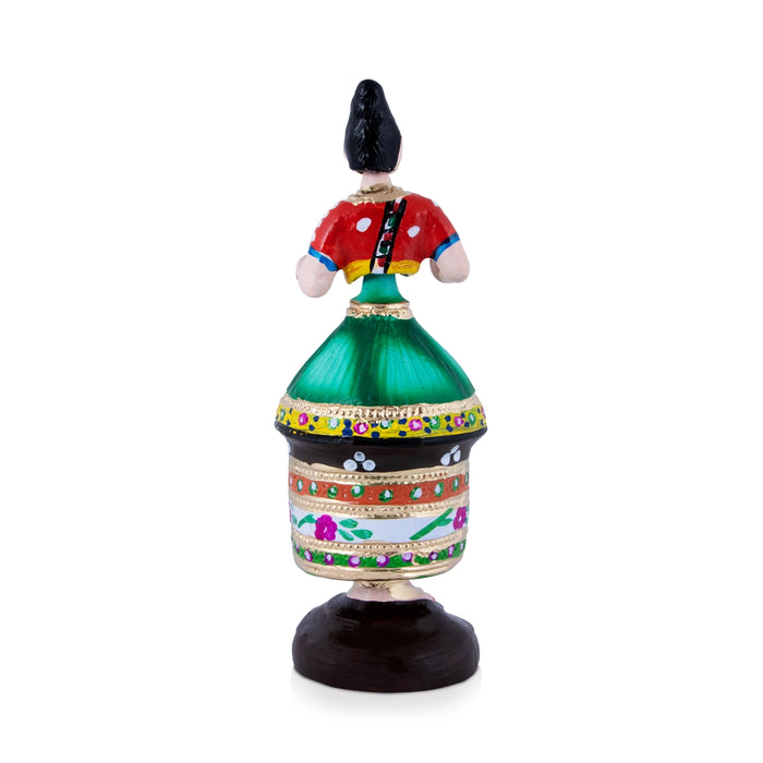 Manipuri Dancing Doll Paper Mache Golu Bommai - 13 x 4.5 Inches | Giri Golu Doll/ Navaratri Golu Bomma/Gombe