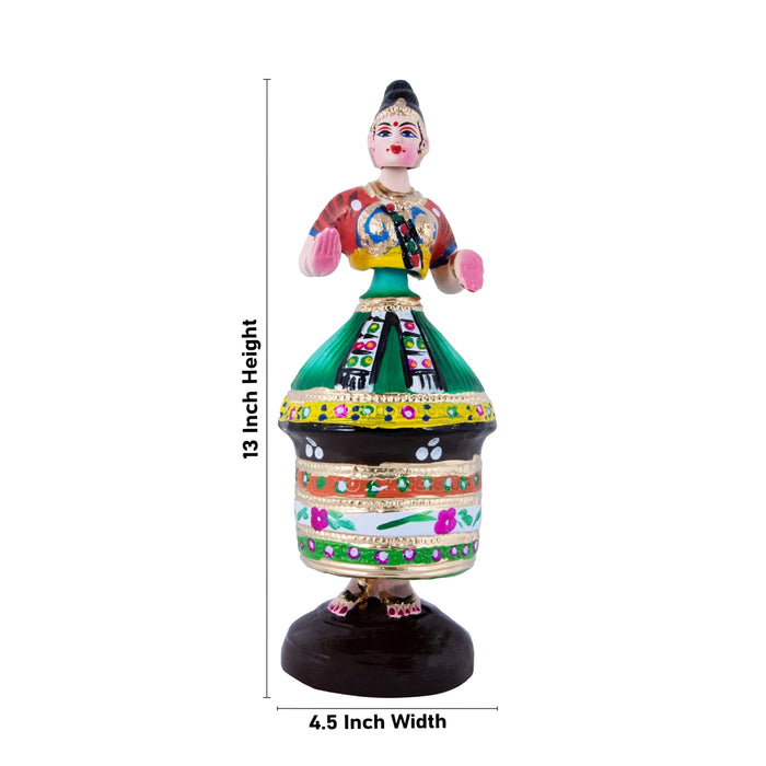 Manipuri Dancing Doll Paper Mache Golu Bommai - 13 x 4.5 Inches | Giri Golu Doll/ Navaratri Golu Bomma/Gombe