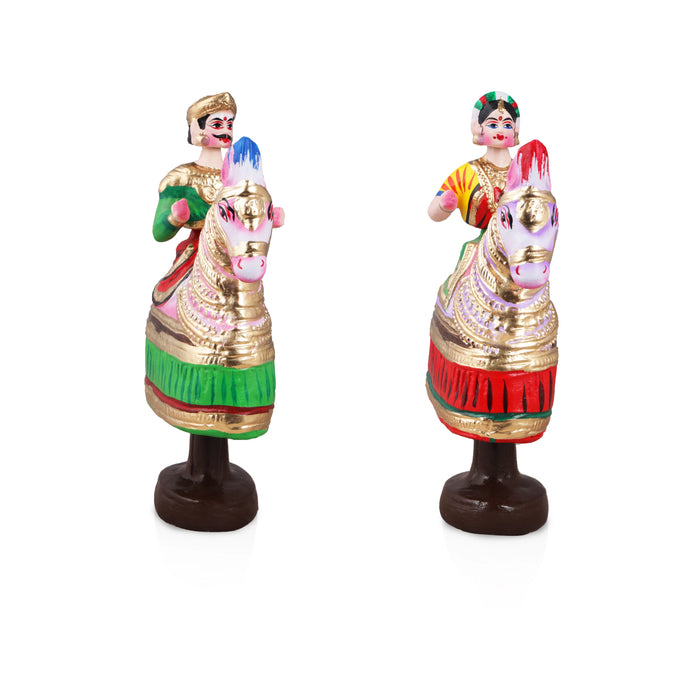 Poikkal Kuthirai Paper Mache Golu Bommai Pair - 13 x 8 Inches | Giri Golu Doll/ Navaratri Golu Bomma/Gombe