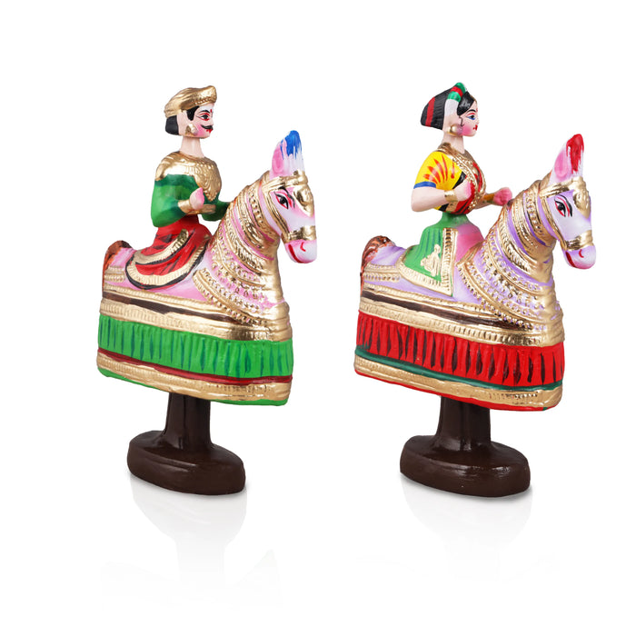 Poikkal Kuthirai Paper Mache Golu Bommai Pair - 13 x 8 Inches | Giri Golu Doll/ Navaratri Golu Bomma/Gombe