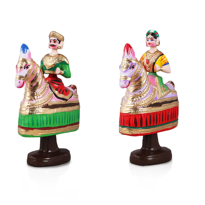 Poikkal Kuthirai Paper Mache Golu Bommai Pair - 13 x 8 Inches | Giri Golu Doll/ Navaratri Golu Bomma/Gombe