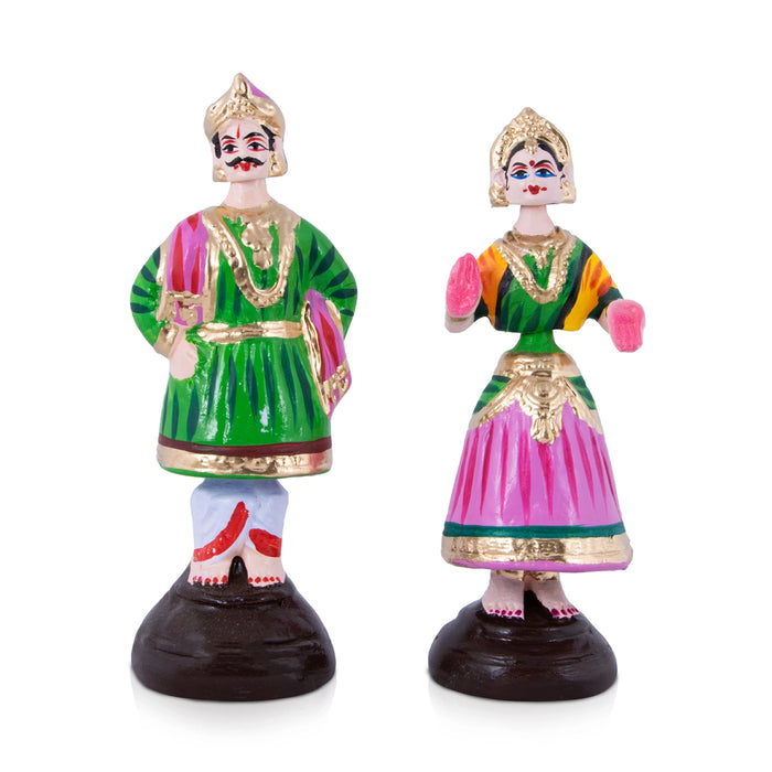 Raja Rani Paper Mache Golu Bommai Pair - 9 x 3.5 Inches | Giri Golu Doll/ Navaratri Golu Bomma/Gombe/Bommai