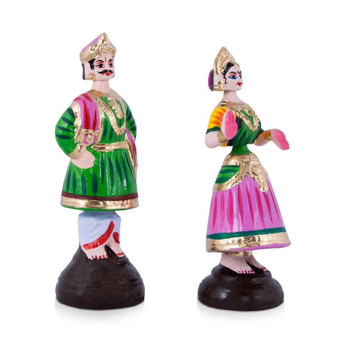 Raja Rani Paper Mache Golu Bommai Pair - 9 x 3.5 Inches | Giri Golu Doll/ Navaratri Golu Bomma/Gombe/Bommai