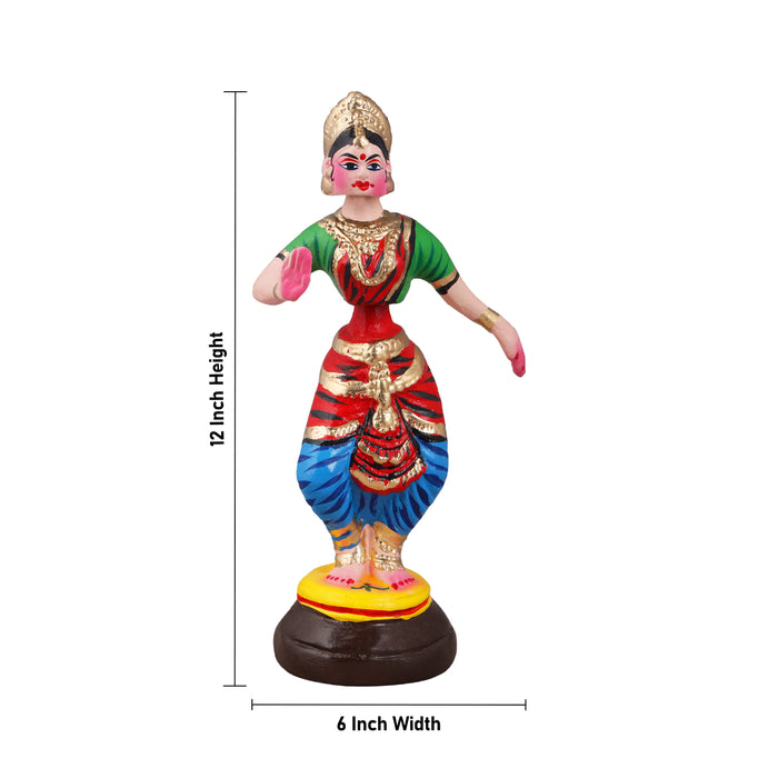 Bharatanatyam Dance Doll Paper Mache Golu Bommai - 12 x 6 Inches | Giri Golu Doll/ Navaratri Golu Bomma/Gombe