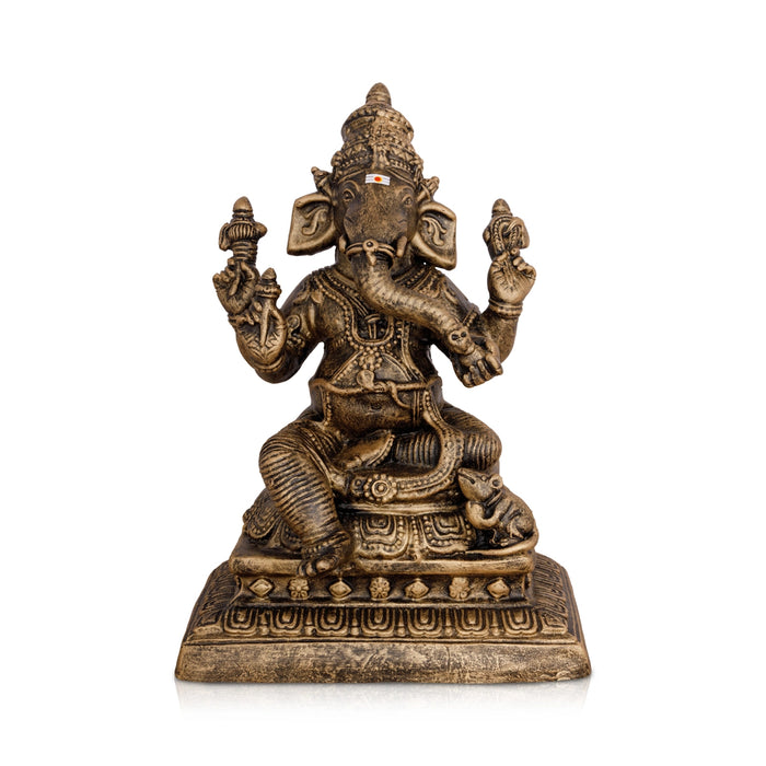 Ganesha Paper Mache Brass Antique Finish Golu Bommai - 11 x 7.75 Inches | Giri Golu Doll/ Navaratri Golu Bomma