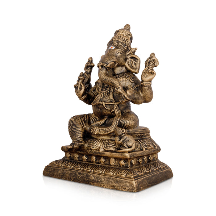 Ganesha Paper Mache Brass Antique Finish Golu Bommai - 11 x 7.75 Inches | Giri Golu Doll/ Navaratri Golu Bomma
