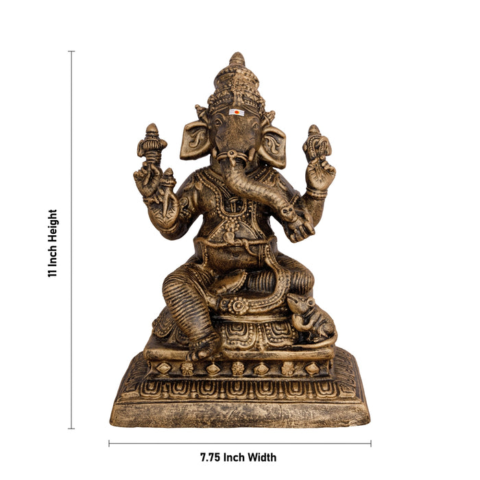 Ganesha Paper Mache Brass Antique Finish Golu Bommai - 11 x 7.75 Inches | Giri Golu Doll/ Navaratri Golu Bomma