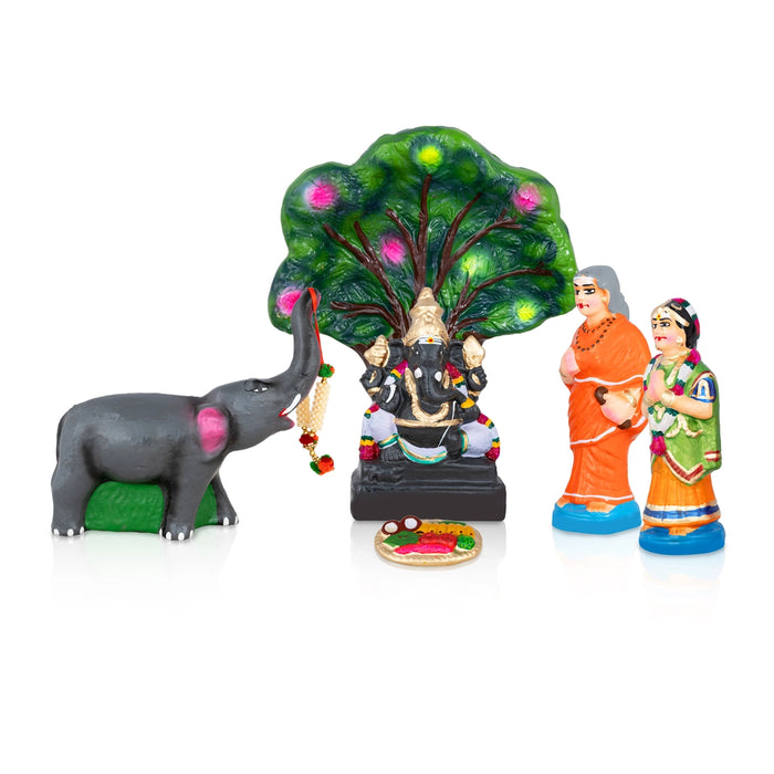 Ganesh Murti With Avvaiyar Clay Golu Bommai Set-10X8 Inches | Navaratri Golu Gombe/Giri Golu Doll/Navratri Decor