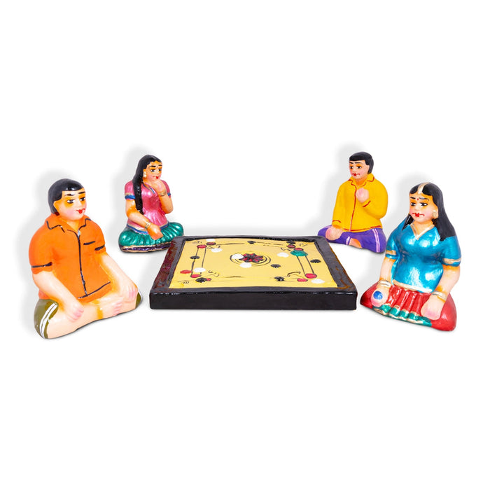 Carrom Game Clay Golu Bommai Set - 5 X 3.5 Inches | Giri Golu Doll/ Navaratri Gombe/ Navratri Decor