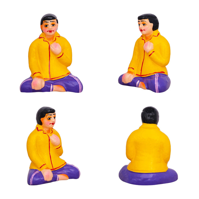 Carrom Game Clay Golu Bommai Set - 5 X 3.5 Inches | Giri Golu Doll/ Navaratri Gombe/ Navratri Decor