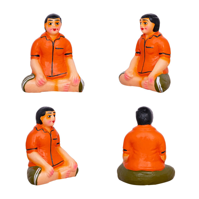 Carrom Game Clay Golu Bommai Set - 5 X 3.5 Inches | Giri Golu Doll/ Navaratri Gombe/ Navratri Decor
