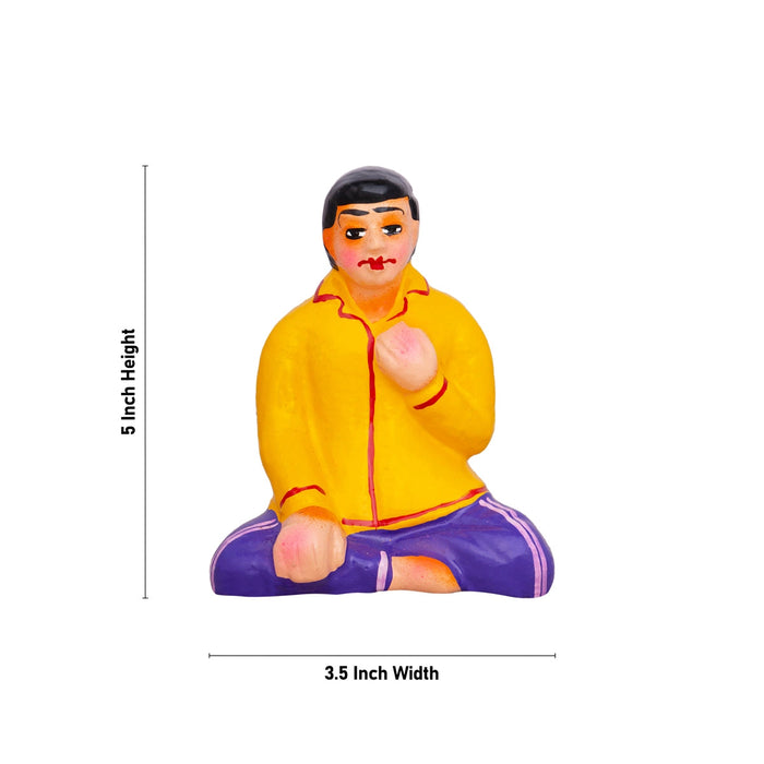 Carrom Game Clay Golu Bommai Set - 5 X 3.5 Inches | Giri Golu Doll/ Navaratri Gombe/ Navratri Decor