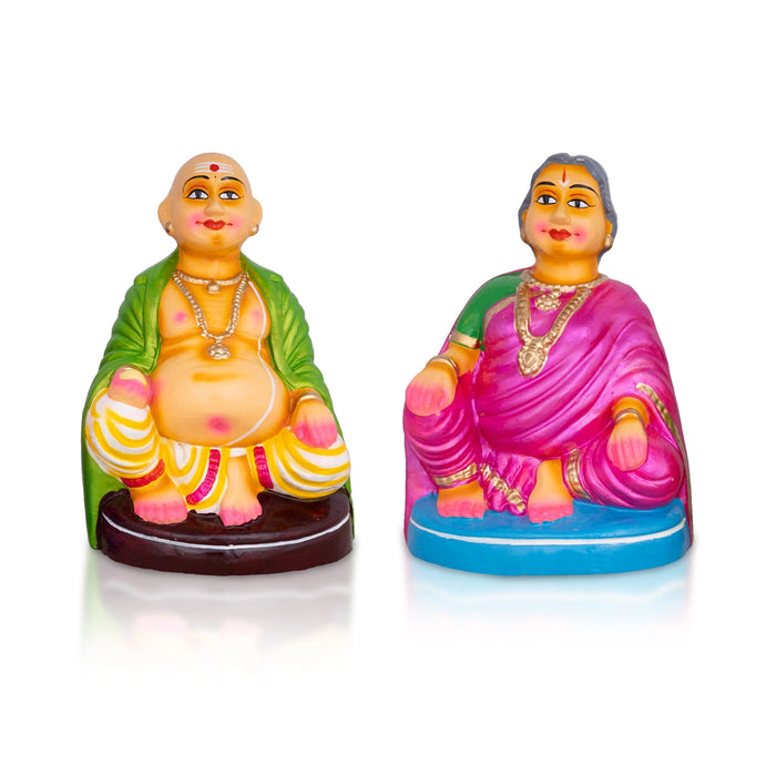 Thatha Patti Clay Golu Bommai Pair - 9 x 6 Inches | Giri Golu Doll / Navaratri Golu Bomma / Gombe / Dasara Doll