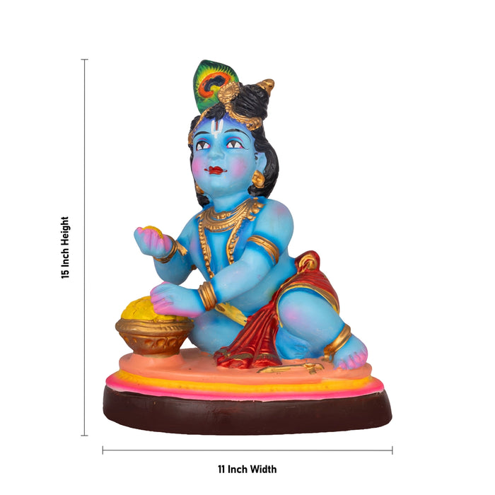 Laddu Krishna Clay Golu Bommai - 15 x 11 Inches | Giri Golu Doll/ Navaratri Kolu Bomma/ Gombe/ Bommai