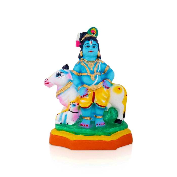 Cow Krishna Clay Golu Bommai - 10 x 7.5 Inches | Giri Golu Doll/ Navaratri Golu Bomma/ Dasara Doll
