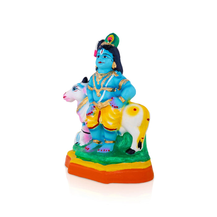 Cow Krishna Clay Golu Bommai - 10 x 7.5 Inches | Giri Golu Doll/ Navaratri Golu Bomma/ Dasara Doll