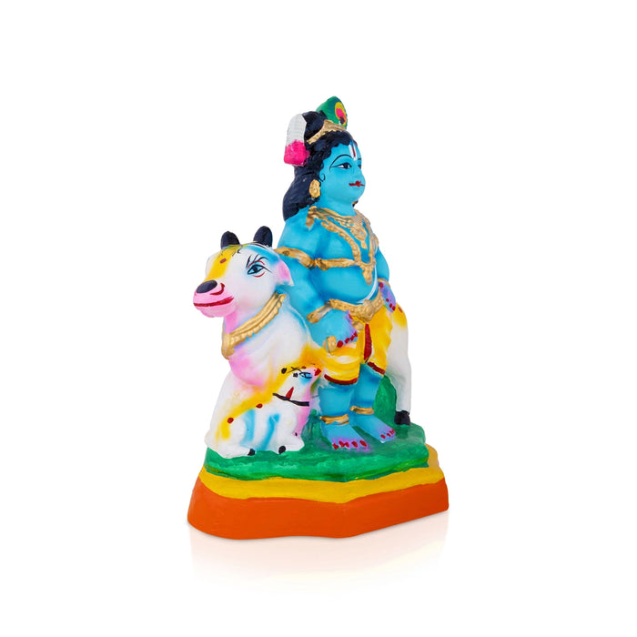 Cow Krishna Clay Golu Bommai - 10 x 7.5 Inches | Giri Golu Doll/ Navaratri Golu Bomma/ Dasara Doll