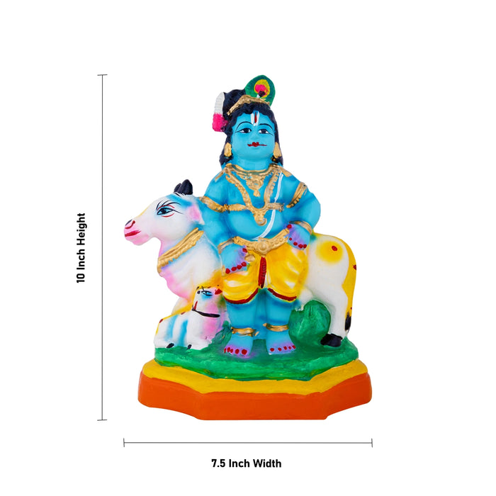 Cow Krishna Clay Golu Bommai - 10 x 7.5 Inches | Giri Golu Doll/ Navaratri Golu Bomma/ Dasara Doll