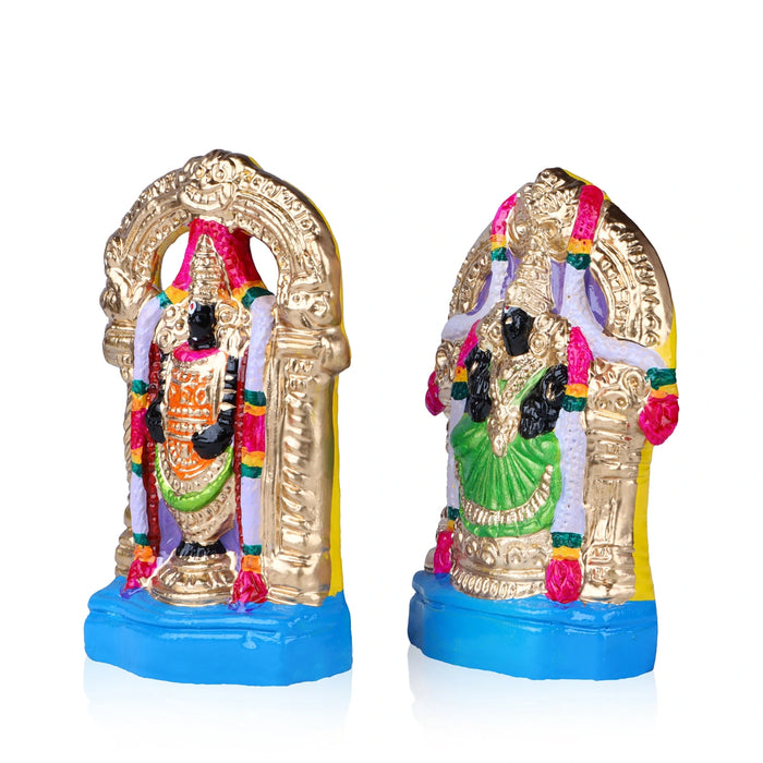 Perumal Thayar Clay Golu Bommai Pair - 8 x 3.5 Inches | Giri Golu Doll/ Navaratri Golu Bomma/Gombe/Bommai