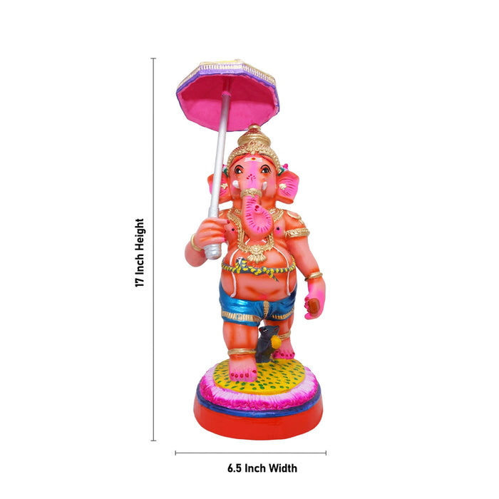 Ganesh Murti With Kudai Paper Mache Golu Bommai- 17 X 6.5 Inches | Navaratri Gombe/Giri Golu Doll/Navratri Decor