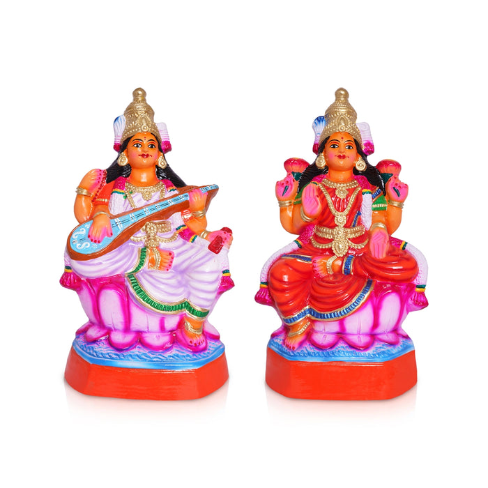 Saraswati Lakshmi Paper Mache Golu Bommai Pair- 20 X 9 Inches | Giri Golu Doll/ Navaratri Gombe/Navratri Decor