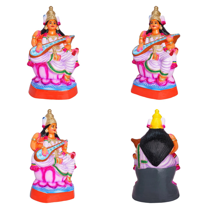 Saraswati Lakshmi Paper Mache Golu Bommai Pair- 20 X 9 Inches | Giri Golu Doll/ Navaratri Gombe/Navratri Decor