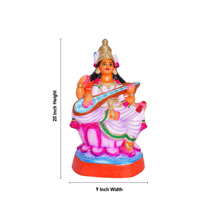 Saraswati Lakshmi Paper Mache Golu Bommai Pair- 20 X 9 Inches | Giri Golu Doll/ Navaratri Gombe/Navratri Decor