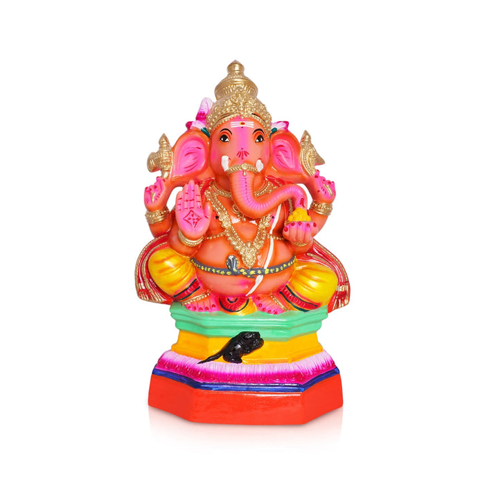 Ganesh Murti Sitting On Base- 20 X 8.5 Inches | Paper Mache Vinayaka Statue/Ganpati Murti For Ganapati Chaturthi