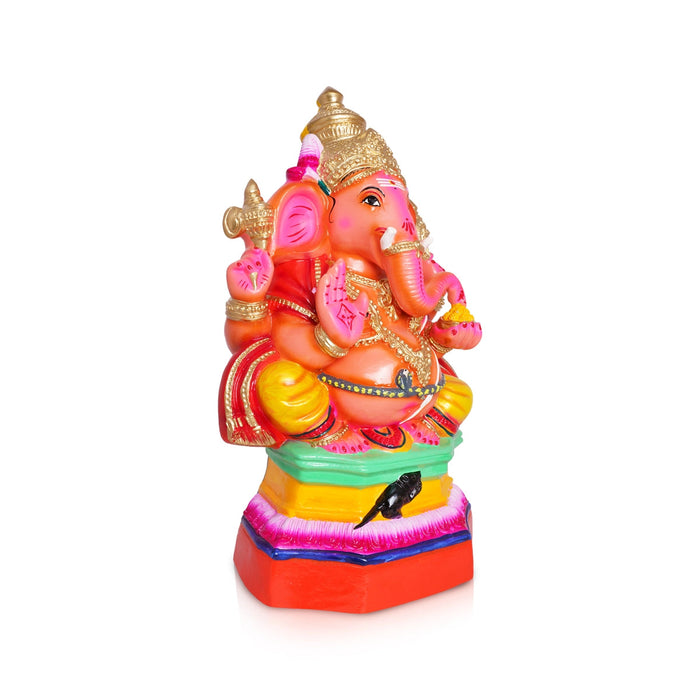 Ganesh Murti Sitting On Base- 20 X 8.5 Inches | Paper Mache Vinayaka Statue/Ganpati Murti For Ganapati Chaturthi