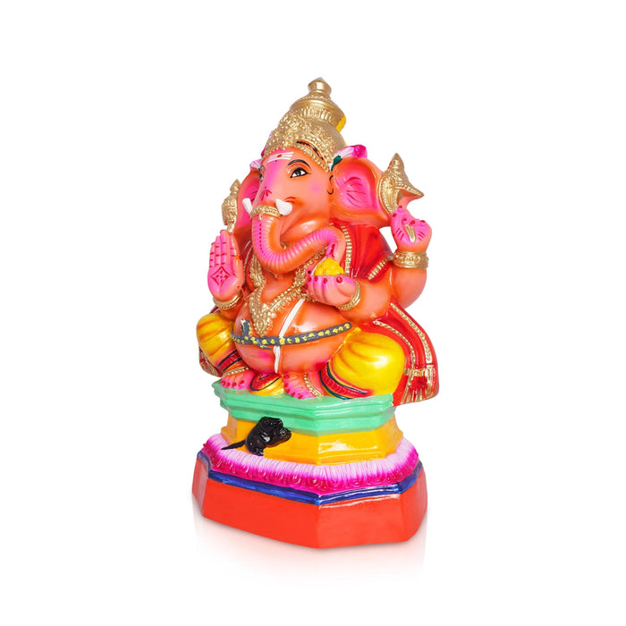 Ganesh Murti Sitting On Base- 20 X 8.5 Inches | Paper Mache Vinayaka Statue/Ganpati Murti For Ganapati Chaturthi