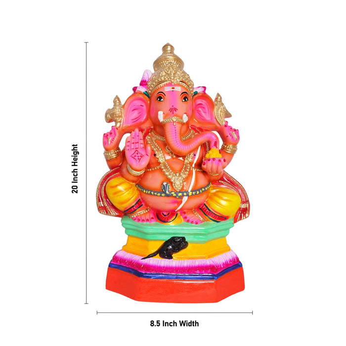 Ganesh Murti Sitting On Base- 20 X 8.5 Inches | Paper Mache Vinayaka Statue/Ganpati Murti For Ganapati Chaturthi