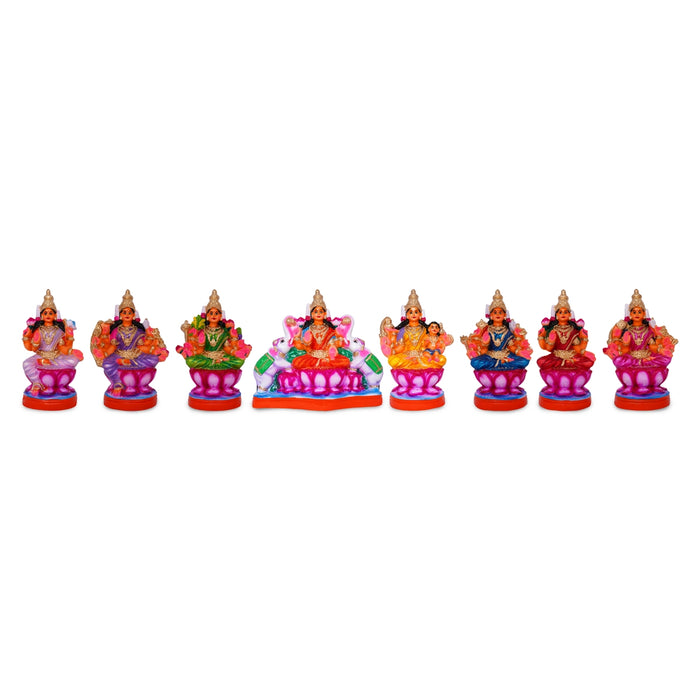 Ashta Lakshmi Clay Golu Bommai Set - 12 x 13 Inches | Giri Golu Doll/ Navaratri Golu Bomma/ Gombe/ Bommai