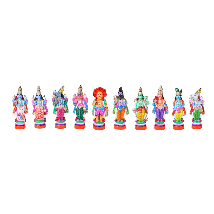 Dasavatharam Clay Golu Bommai Set - 16 x 6 Inches | Giri Golu Doll/ Navaratri Golu Bomma/Gombe/Bommai