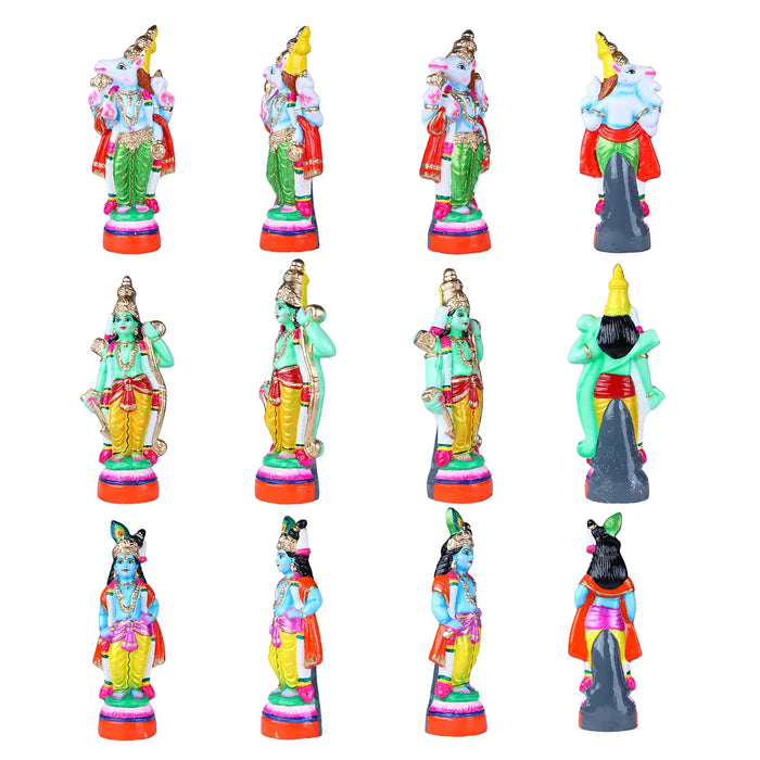 Dasavatharam Clay Golu Bommai Set - 16 x 6 Inches | Giri Golu Doll/ Navaratri Golu Bomma/Gombe/Bommai