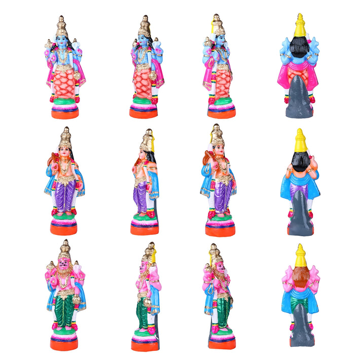 Dasavatharam Clay Golu Bommai Set - 16 x 6 Inches | Giri Golu Doll/ Navaratri Golu Bomma/Gombe/Bommai