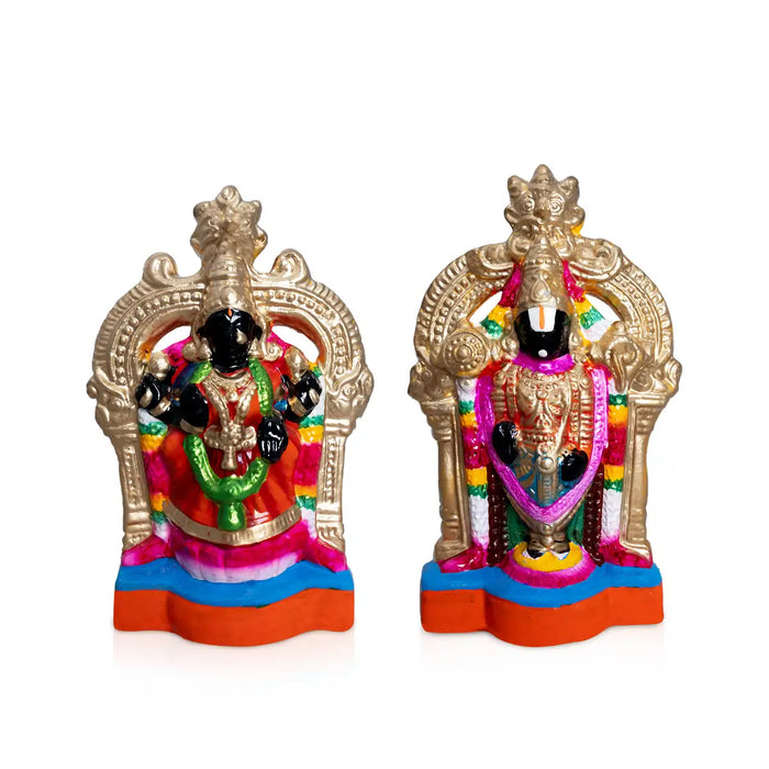 Perumal Thayar Clay Golu Bommai Pair - 10.5 x 6.5 Inches | Giri Golu Doll/ Navaratri Golu Bomma/ Gombe/ Bommai