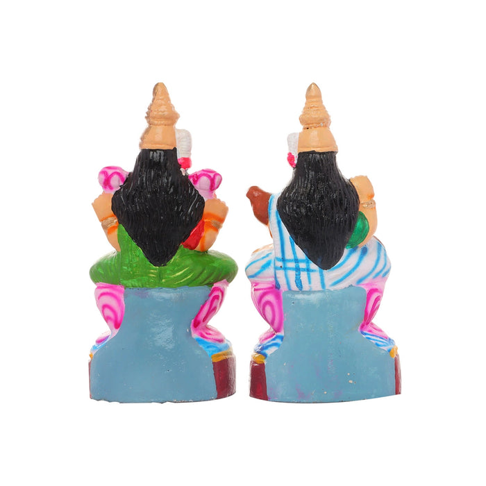 Lakshmi Saraswati Clay Golu Bommai Pair - 10 x 5 Inches | Giri Golu Doll/ Navaratri Golu Bomma/Gombe/Bommai