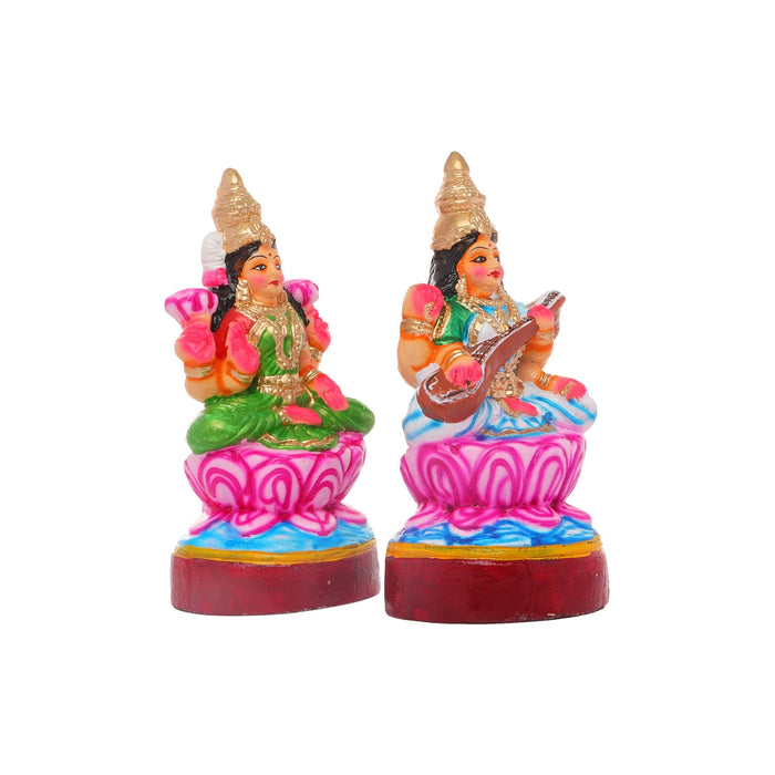 Lakshmi Saraswati Clay Golu Bommai Pair - 10 x 5 Inches | Giri Golu Doll/ Navaratri Golu Bomma/Gombe/Bommai