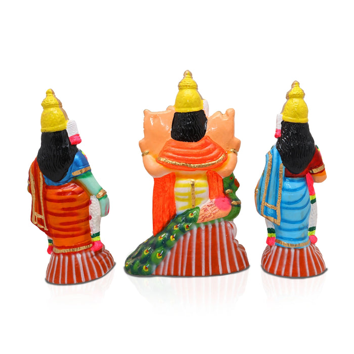 Murugar Clay Golu Bommai Set - 13 x 9 Inches | 3 Pcs/ Giri Golu Doll/ Navaratri Golu Bomma/ Bommalu