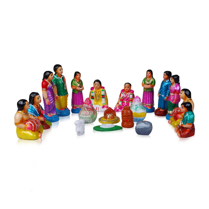 Kalyanam Clay Golu Bommai Set - 6.5 x 3 Inches | Giri Golu Doll/ Navaratri Golu Bomma/Gombe/Bommai