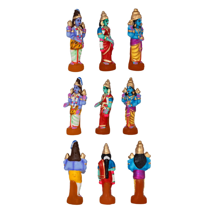 Meenakshi Kalyanam Clay Golu Bommai Set - 7 x 3 Inches | 13 Pcs/ Giri Golu Doll/ Navaratri Kolu Bomma/ Dasara Doll