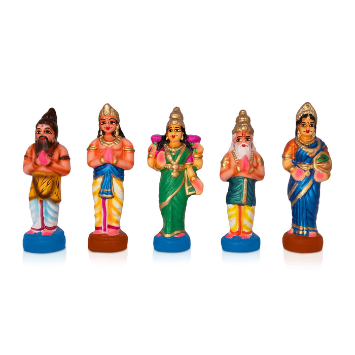 Meenakshi Kalyanam Clay Golu Bommai Set - 7 x 3 Inches | 13 Pcs/ Giri Golu Doll/ Navaratri Kolu Bomma/ Dasara Doll